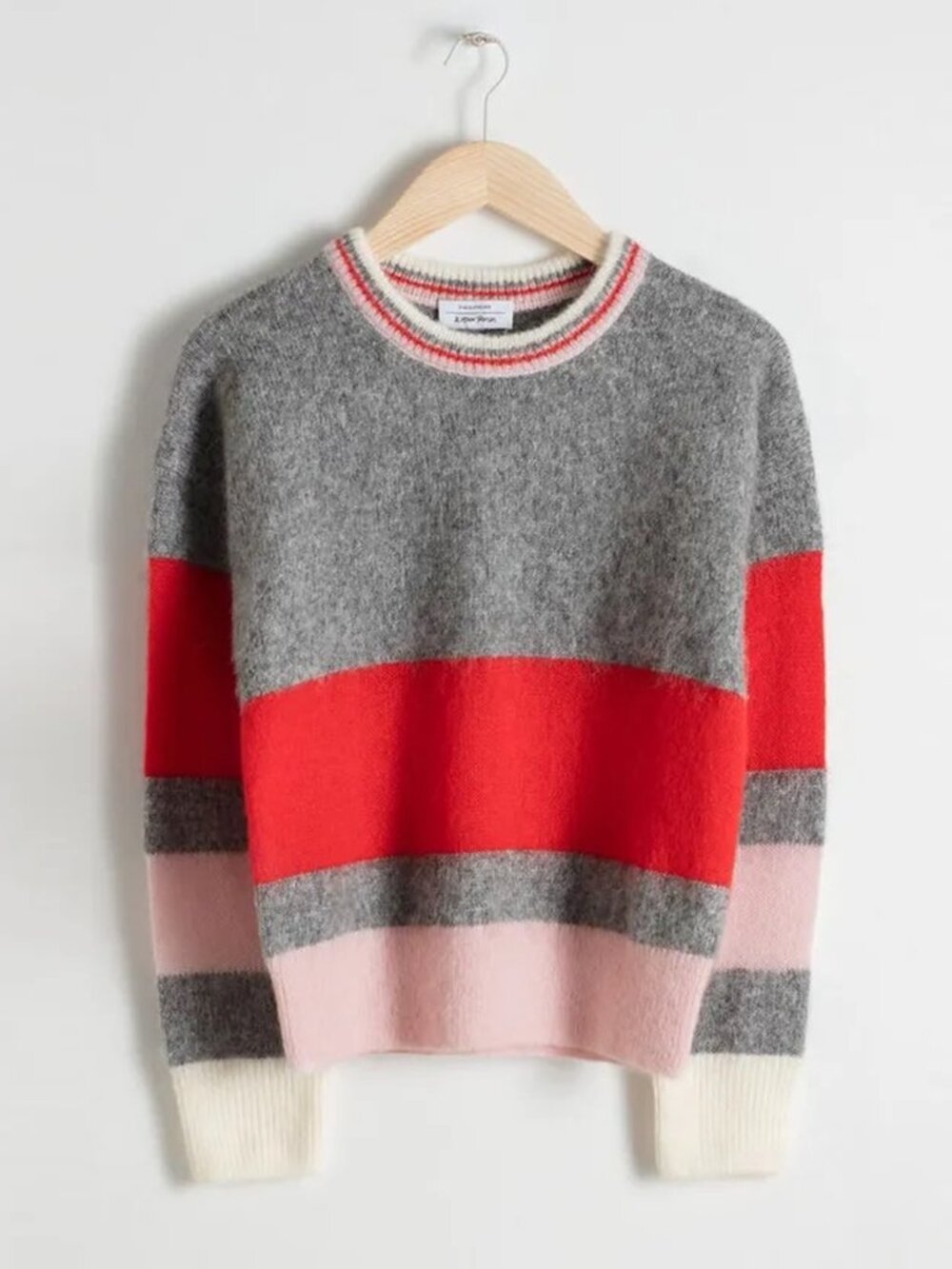 & Other Stories Paris Atelier Wool Alpaca Mohair Striped Sweater Gray Red XS